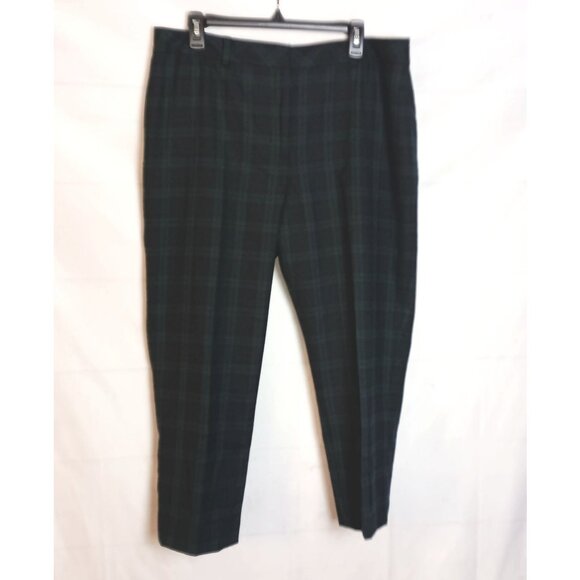 Talbots Heritage Wool Blend Green Plaid Cropped Dress Pants Size 14 Lined - Picture 1 of 6